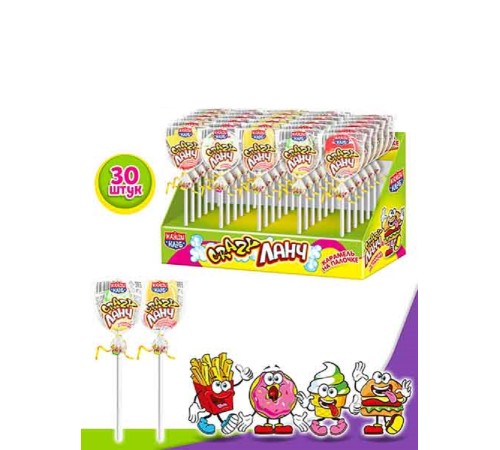 Карамель Канди Клаб 15гр*30*(12бан) Crazy Ланч на палочке