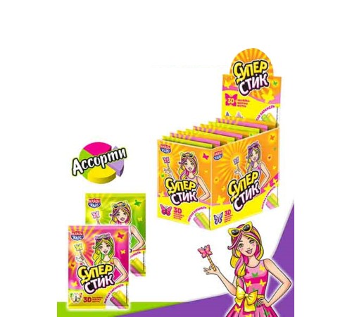 Карамель Канди Клаб Мягкая  5гр*48*(12бл) Супер Стик с 3D наклейкой Бабочки