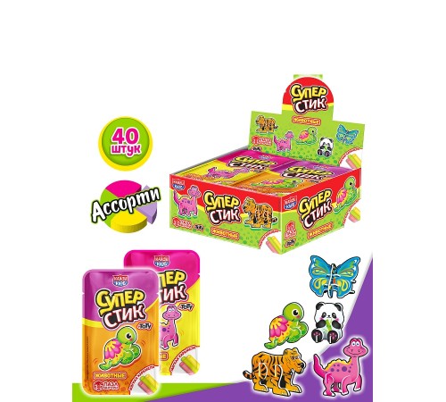 Карамель Канди Клаб Мягкая  5гр*40*(12бл) Супер Стик с 3D пазлом Животные