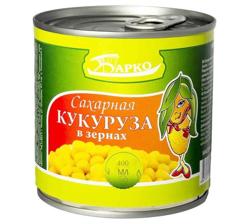 Кукуруза сахарная в/с"Барко" ГОСТ ж/б 400г12