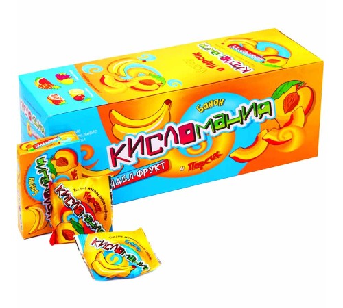 Жевательная конфета Канди Клаб 14гр*30*(12бл) Кисломания Дабл фрукт Банан и персик