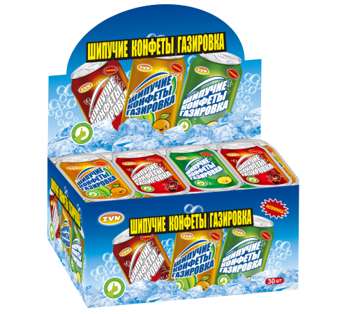 Шипучие конфеты Газировка со вкусом апельсина,колы,лимона 7гр*30*(20бл.) ZVN ТМ