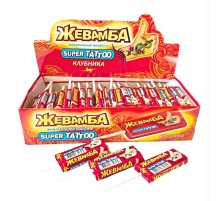 Жевательная конфета Канди Клаб 10гр*50*(12бл) Жевамба Super tatоо Клубника