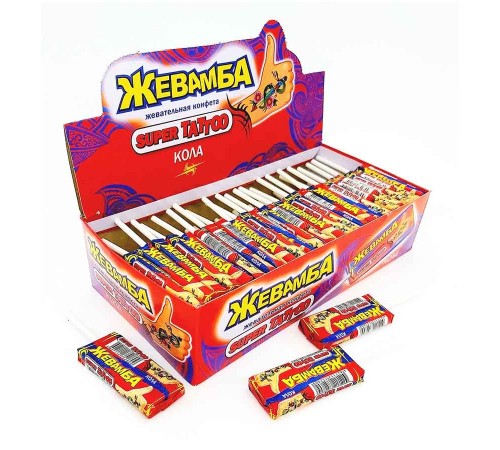 Жевательная конфета Канди Клаб 10гр*50*(12бл) Жевамба Super tatоо Кола