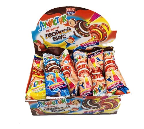 Карамель Канди Клаб Лучистик на неон.палочке 10гр*30*(12бл) Ассорти двойной вкус