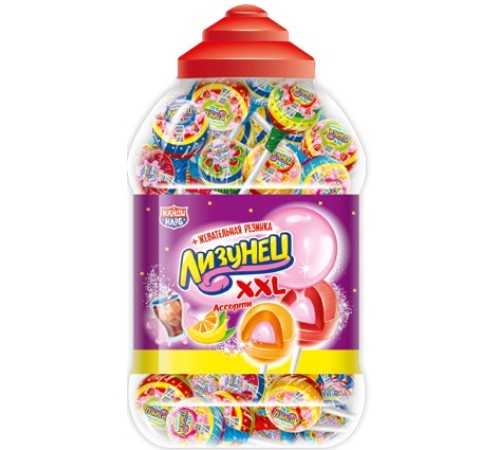 Карамель Канди Клаб 24гр*100*(6бан) Лизунец XXL на палочке с жев.резинкой