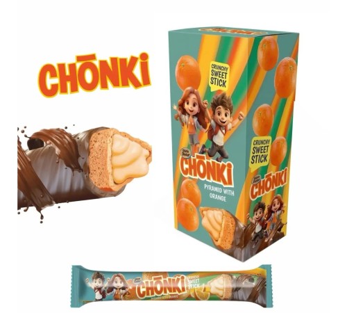 Сладкие палочки хрустящие CHONKI 20гр*20шт*(12бл) Апельсин