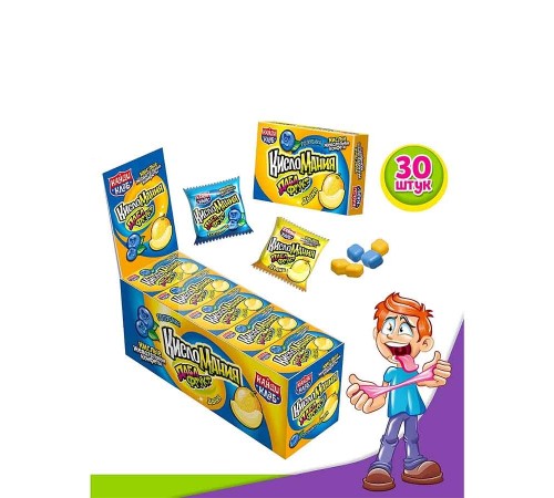 Жевательная конфета Канди Клаб 14гр*30*(12бл) Кисломания Дабл фрукт Голубика и Дыня