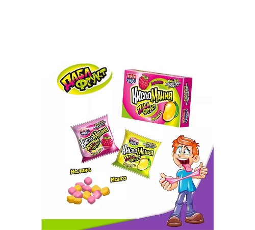 Жевательная конфета Канди Клаб 14гр*30*(12бл) Кисломания Дабл фрукт Малина и Манго