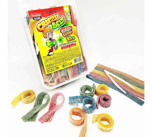 Мармелад Канди Клаб Crazy Gummy Crazy Belt 10гр*150*(8бан) Ассорти в кислой обсыпке