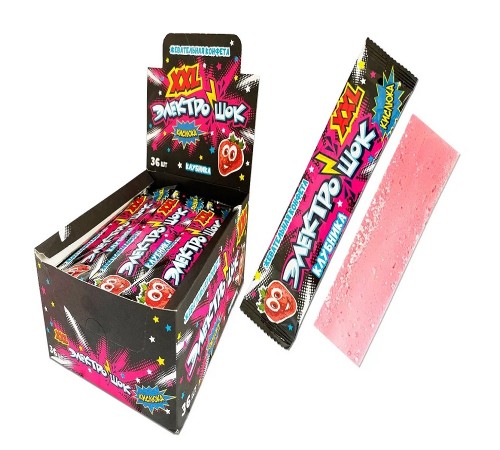 Жевательная конфета  Электрошок XXL  25гр*36*(12бл) Клубника