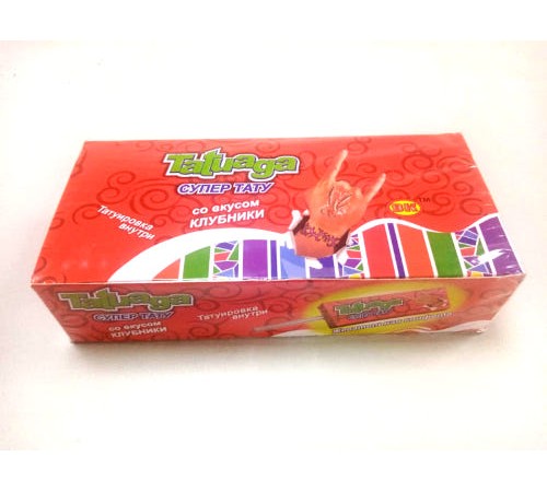 Жевательная конфета  Tatuaqa на палочке с тату 10г*50*(12бл) Клубника