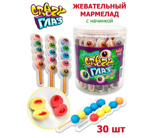 Мармелад Канди Клаб 10гр*30*(12бан) Crazy Глаз с кислой начинкой на палочке