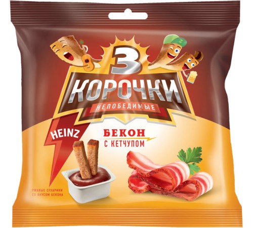 Три Корочки Ржаные+ СОУС 60г+25г*30 "Бекон/Кетчуп Хайнц"