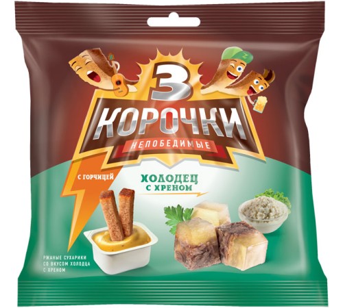 Три Корочки Ржаные+ СОУС 60г+25г*30 "Холодец хрен/соус Горчица"