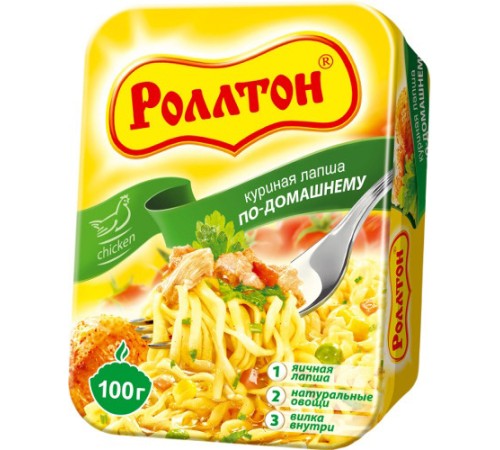 Лапша По-Домашнему"Роллтон 90г*24 Курица (лоток)