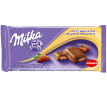 Милка шоколад 80гх20шт. Миндаль цельный