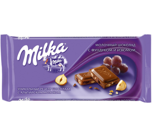 Милка шоколад 80гх20шт. Фундук/Изюм
