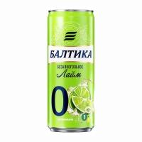 Балтика №0 Безалкогольный Лайм пивной напиток нефильтрованный неосветлённый  ж/б 0,33л*24