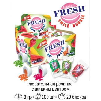 Жевательная резинка Канди Клаб Дражированная  100шт*(20бл) Fresh Smile Bubble Ассорти